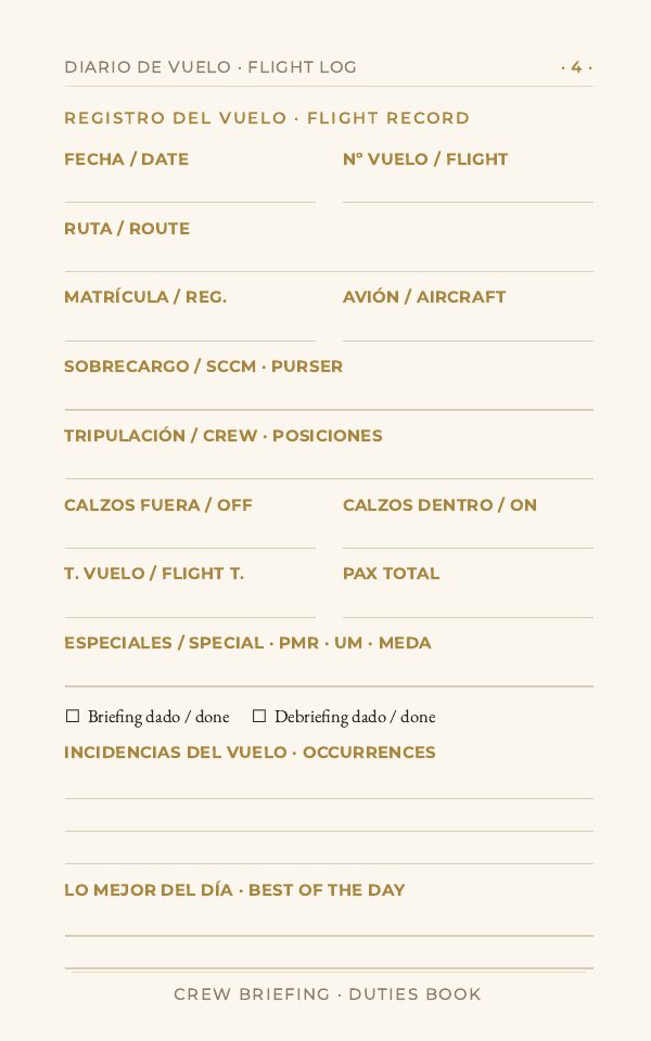 Una ficha por vuelo, lista para rellenar